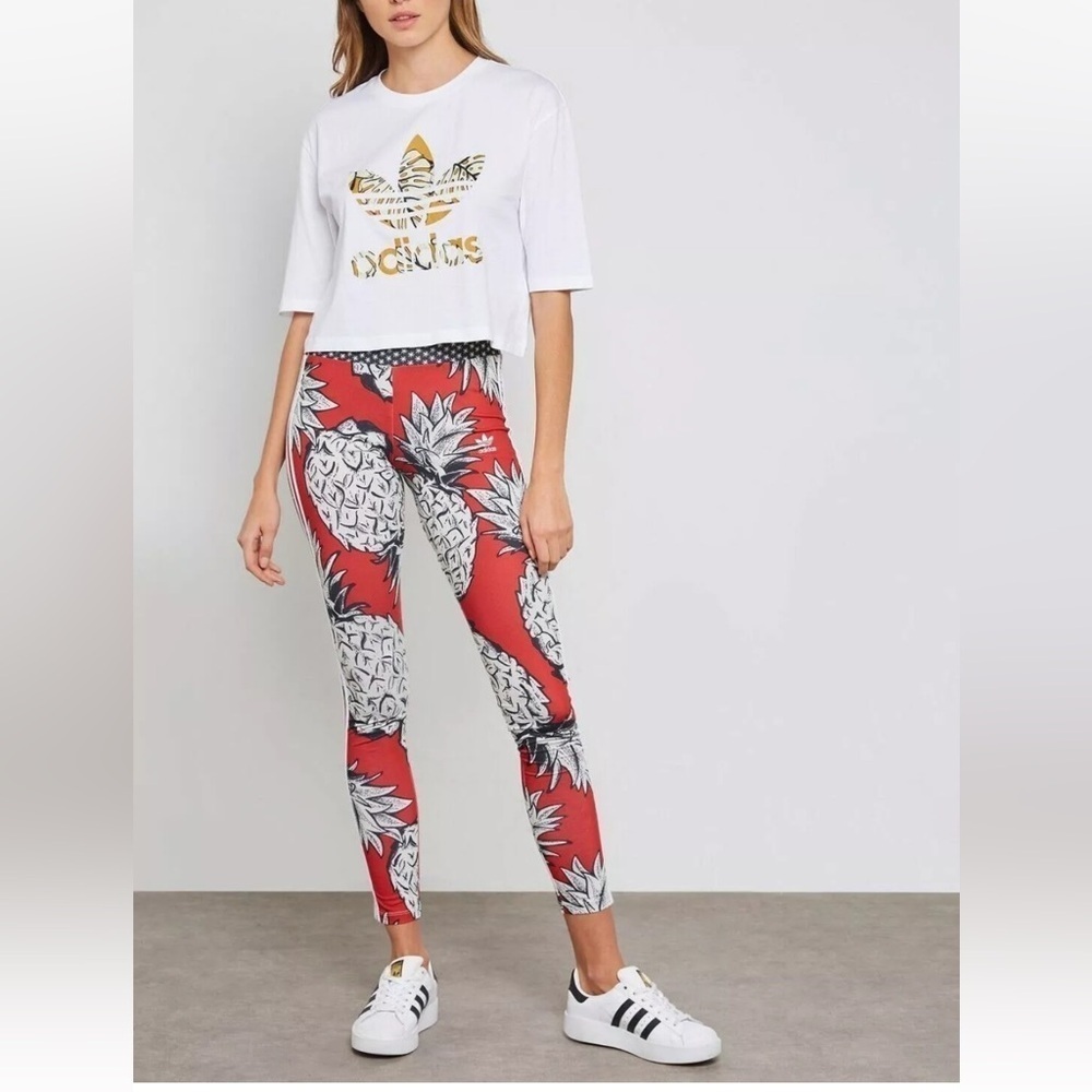 Farm Rio X Adidas Tropical Pineapple Leggings Womens XS Stretch Yoga Pilates Gym - Picture 2 of 14
